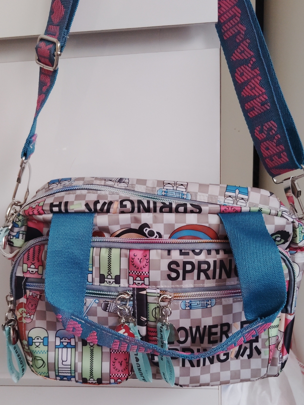 Harajuku Lovers Blue Multi-Color Graphic Crossbody Bag